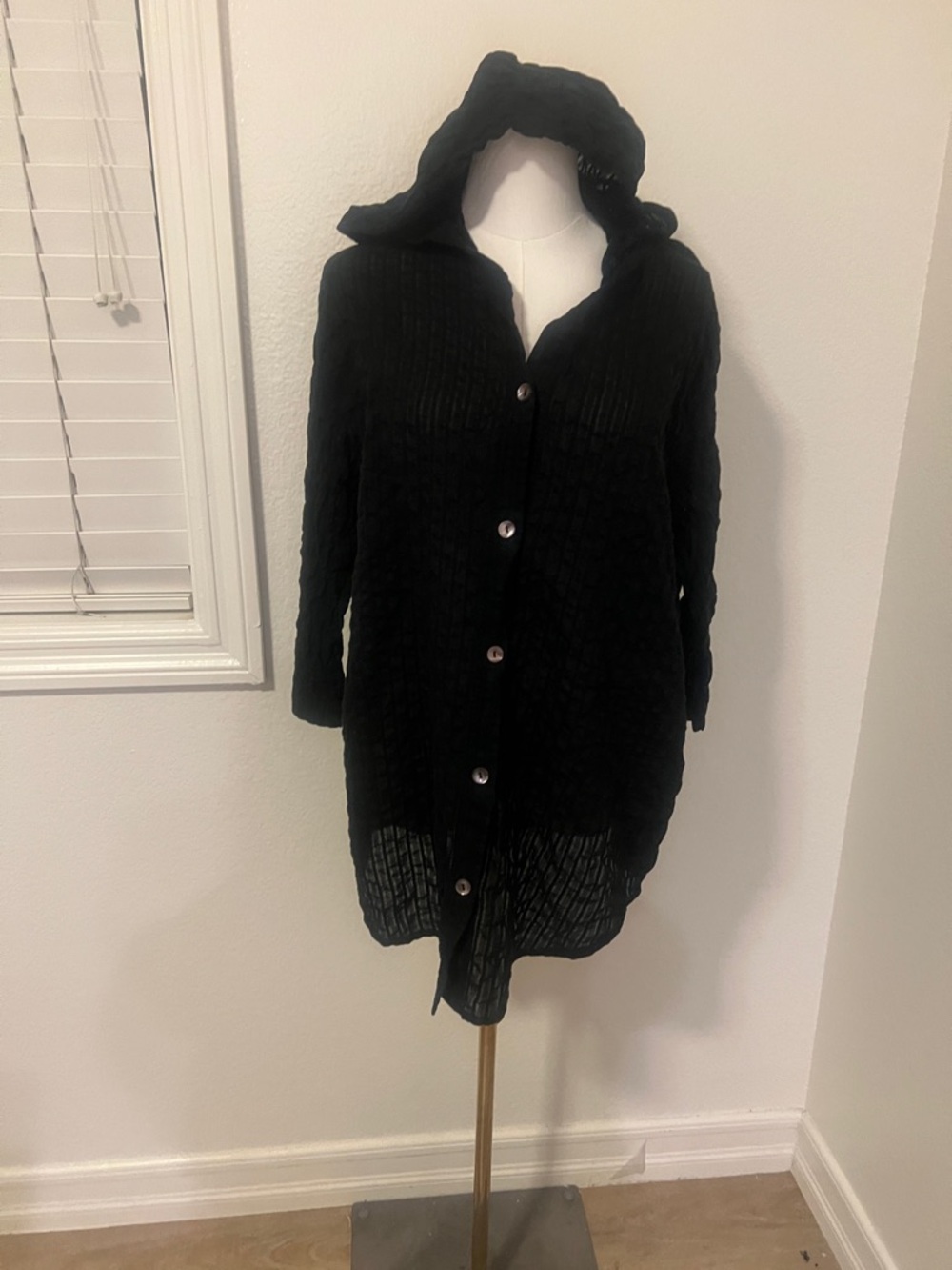 Black Hooded Button-Up Cardigan Sweater